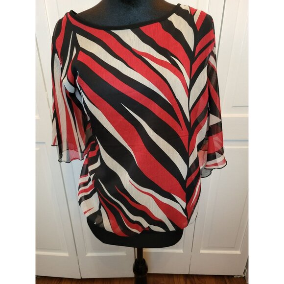 Red/Black Stripe Chiffon Blouson Blouse Cato 18/20 Boho Festive Brunch Church 00 - Picture 1 of 10